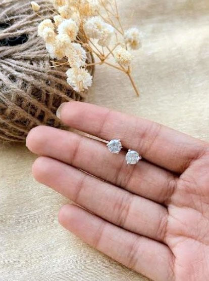 Chandi Crystal Ear Pins – Elegant Silver-Tone Stud Earrings